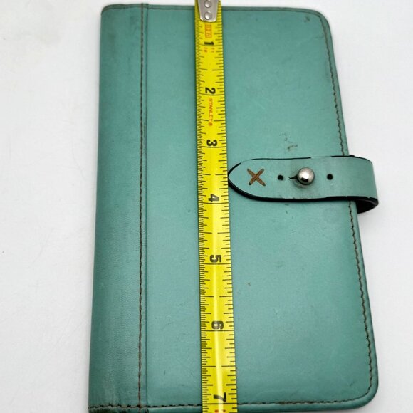 Franklin Covey Full-Grain Leather Planner Cover 7 X 4.25 Turquoise Strap Vtg - Picture 3 of 16